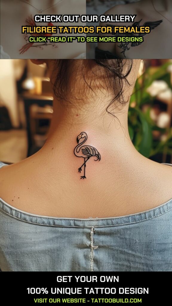 Flamingo bird tattoo on neck female
