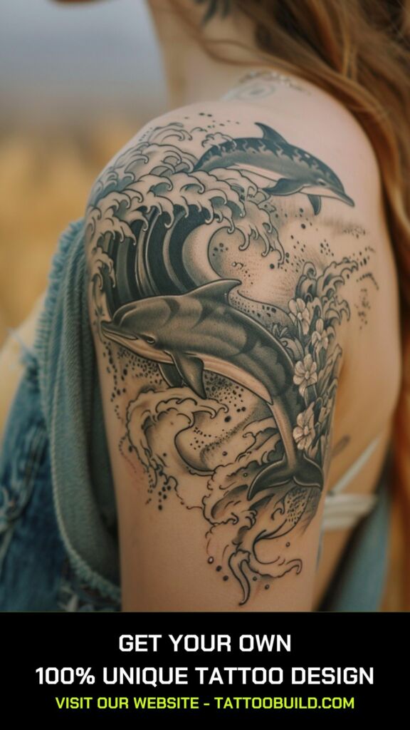 dolphin and wave tattoos for females