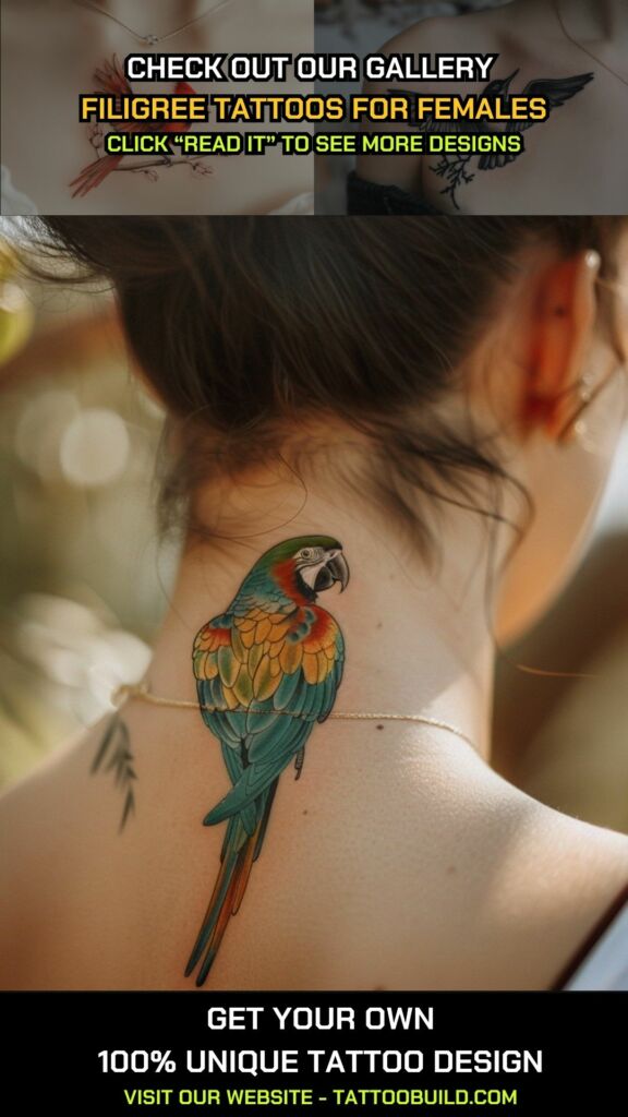 parrot bird tattoo on neck female