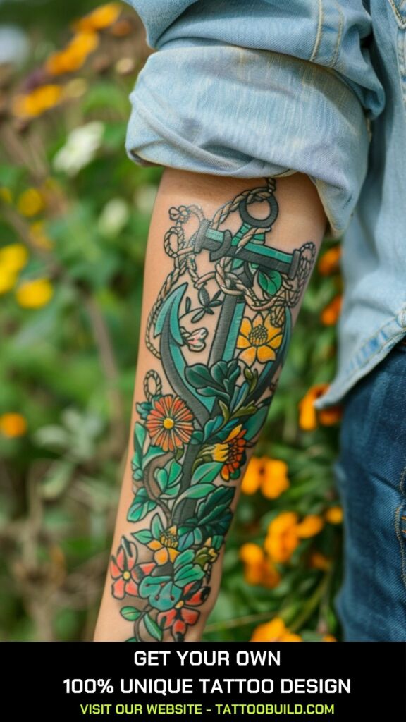 anchor and flower tattoo for females