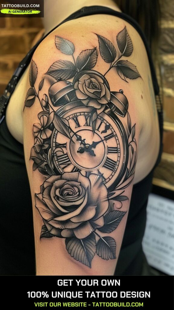 realistic compass half sleeve tattoo for women