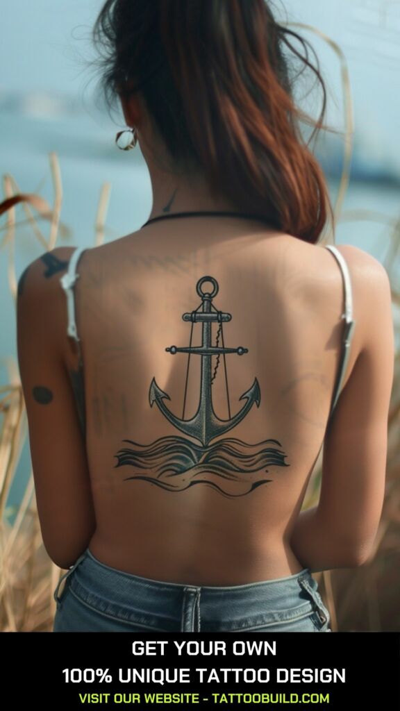 anchor back tattoo for female 