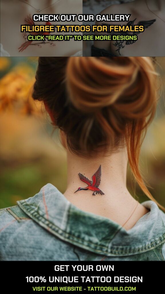 crane bird tattoo on neck female