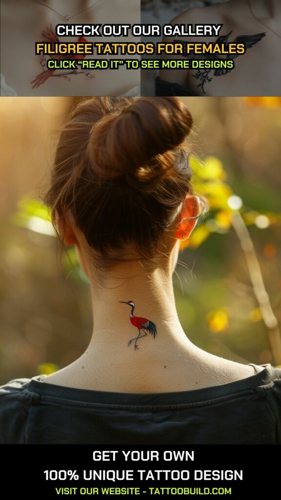 crane bird tattoo on neck female