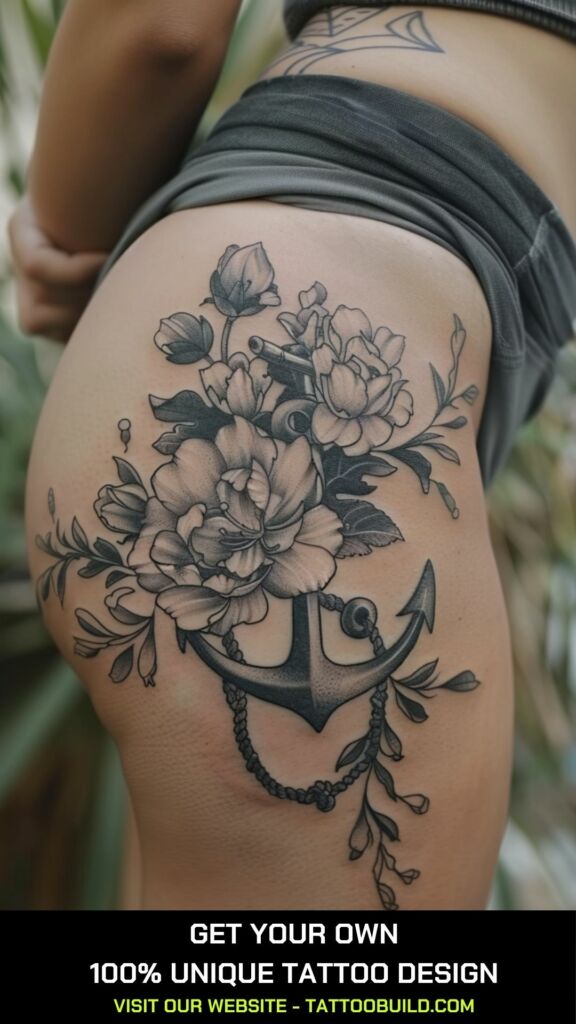 anchor thigh tattoo for women