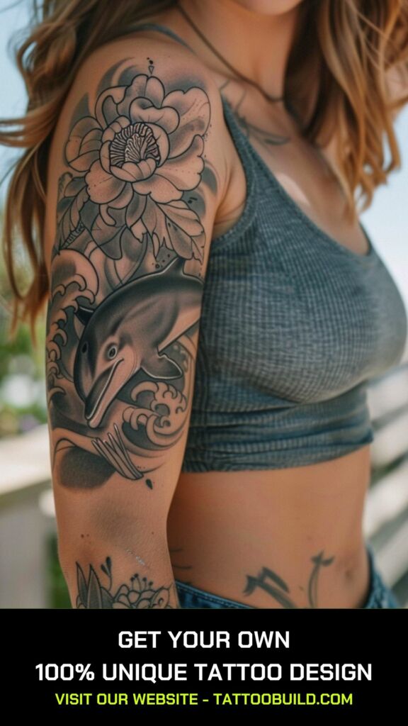 dolphin and flower tattoos for females