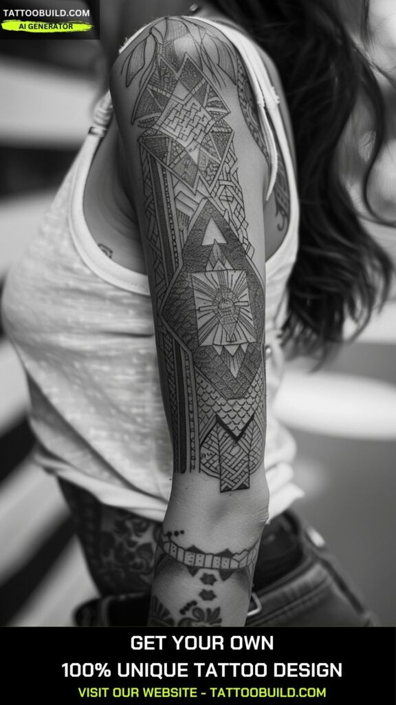 geometric half sleeve tattoo for women