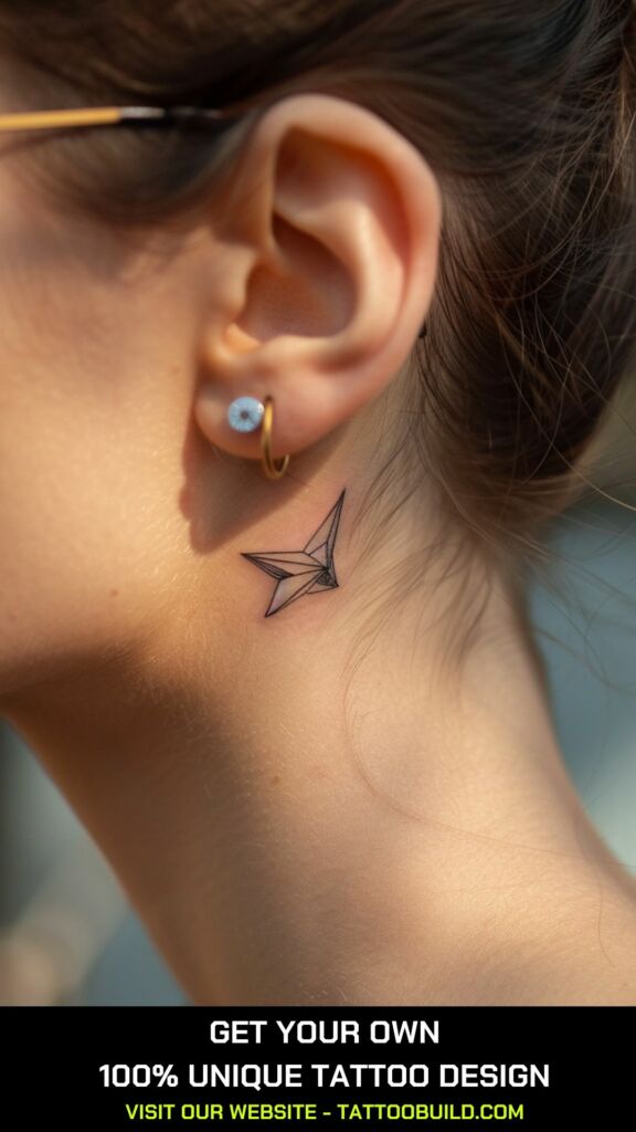 origami back of the ear tattoos for females 