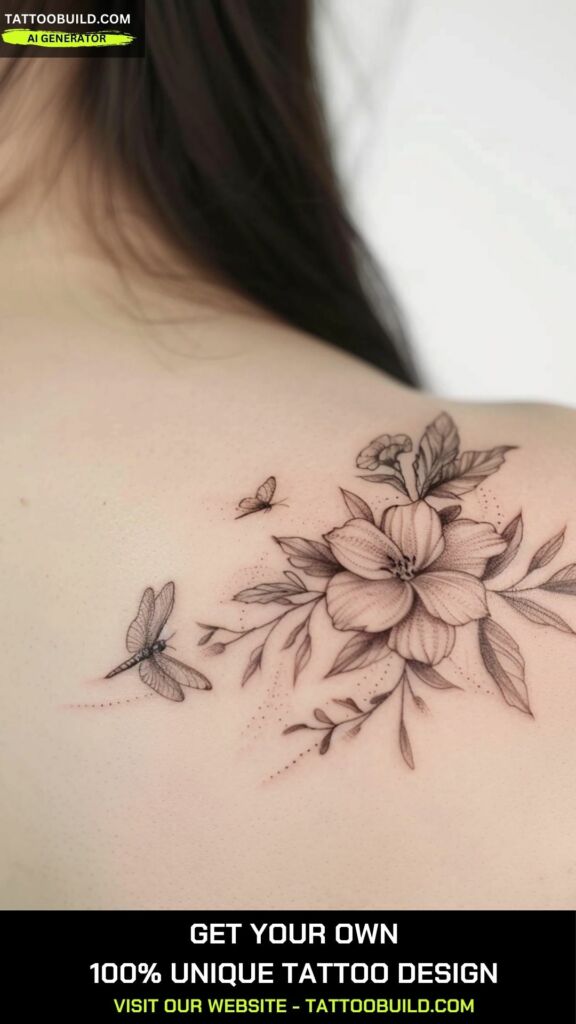 classy floral shoulder tattoo for ladies