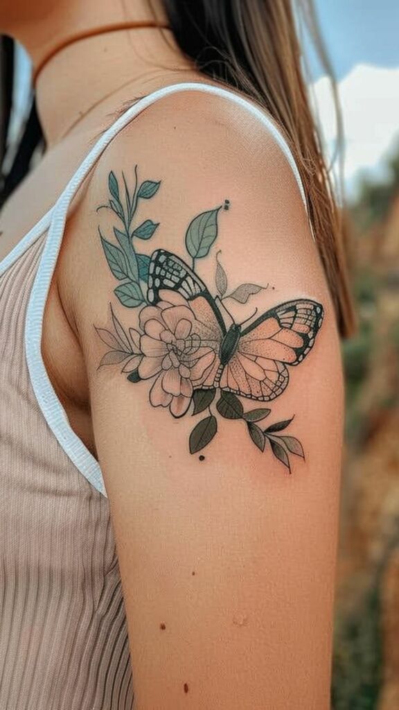 butterfly bicep tattoo for women