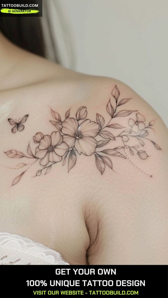 Classy front shoulder flower tattoo for ladies 