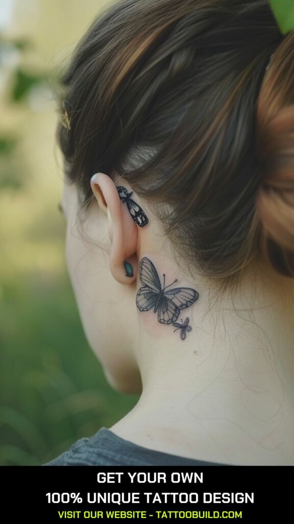 butterfly back of the ear tattoos for females 