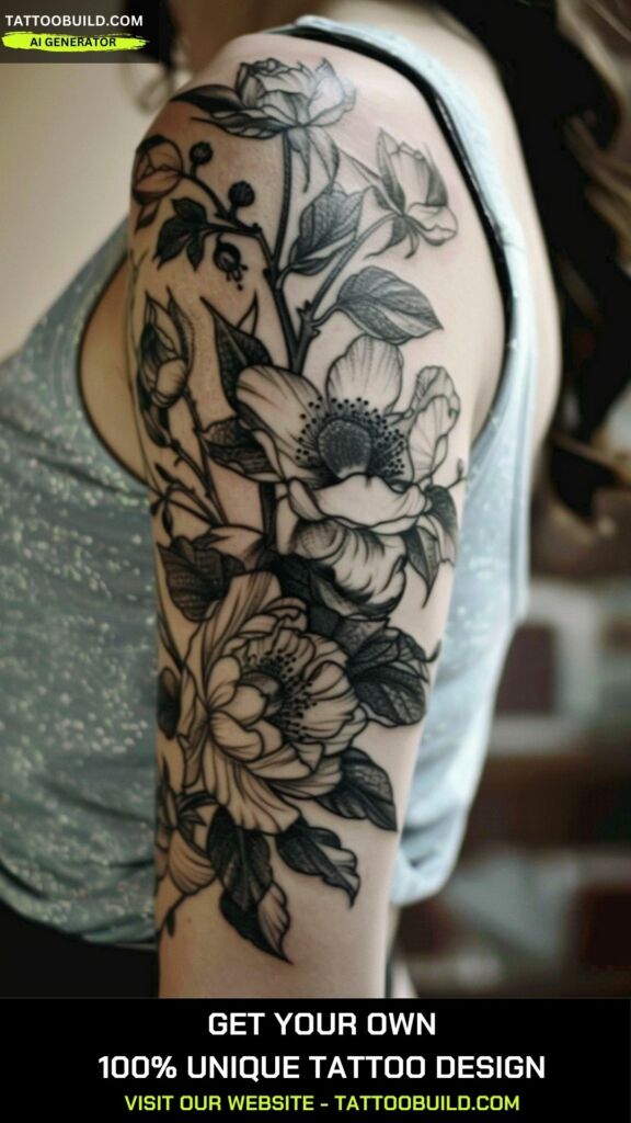 botanical illustration half sleeve tattoo for females