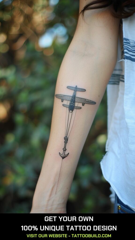 anchor and plane tattoo for women