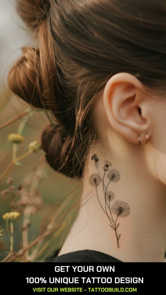 dandelion back of the ear tattoos for females 
