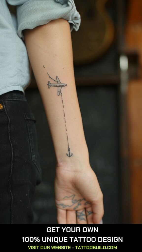female anchor and plane tattoo