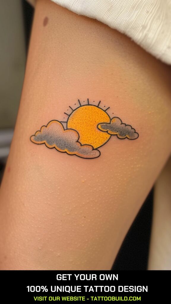 cute small hand tattoos for females; sun and cloud