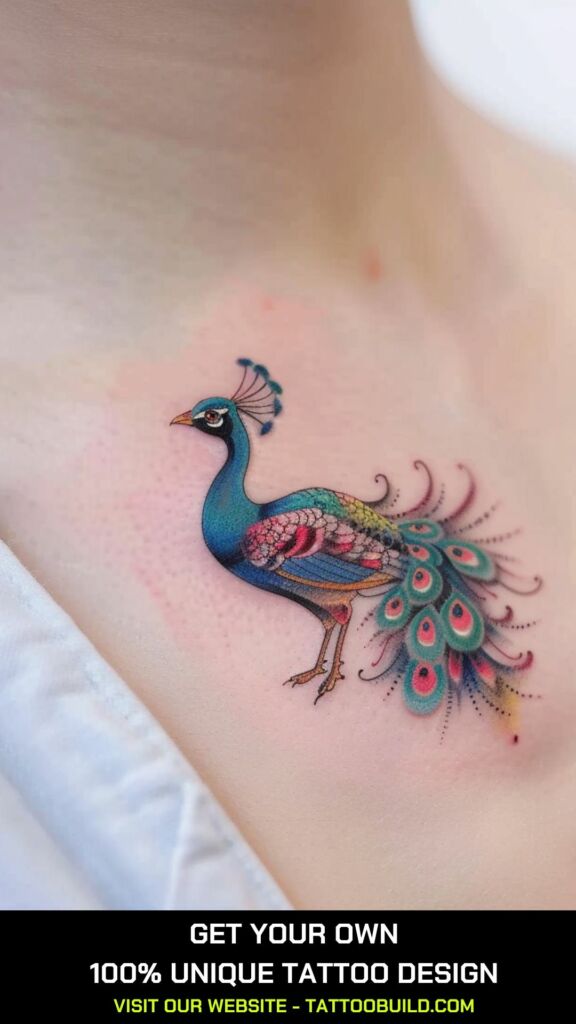 Peacock Bird Chest Tattoos Females