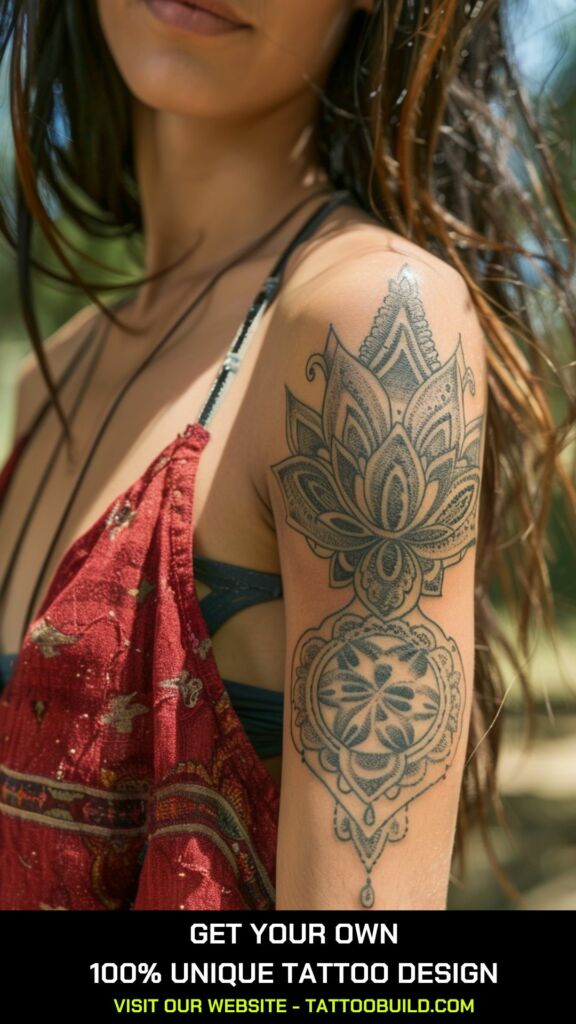 Filigree lotus tattoo for females