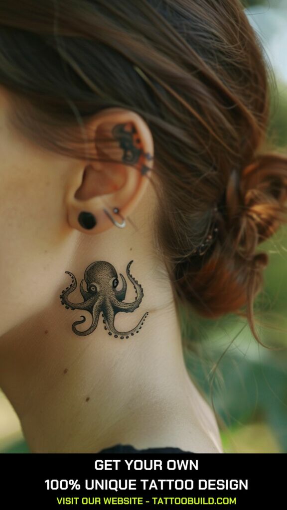 octopus back of the ear tattoos for females 