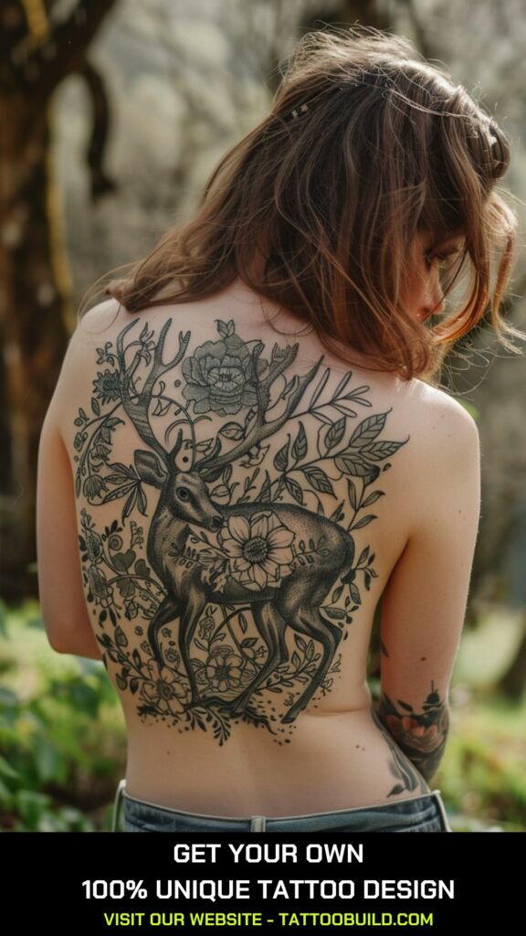 deer and botanical lush tattoo