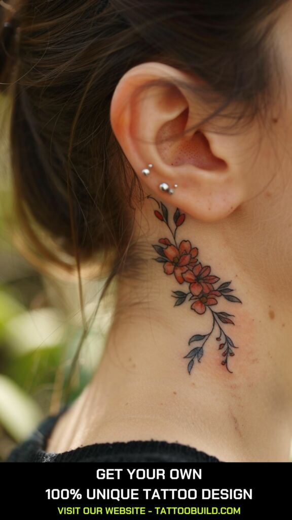 flower back of the ear tattoos for females 