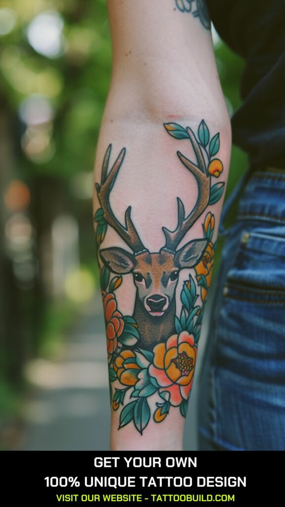 deer realistic tattoo for female