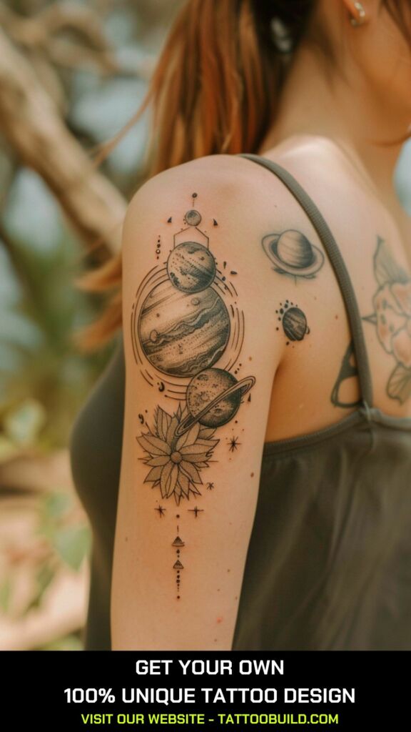 celestial bodies bicep tattoos for females 