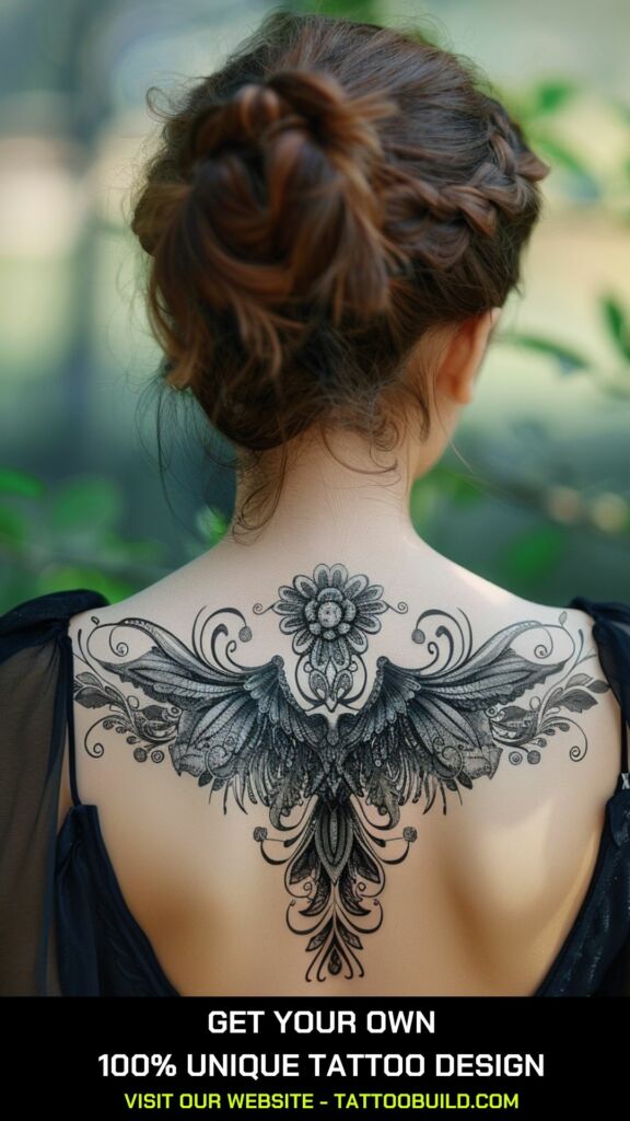 Filigree wing tattoo for females