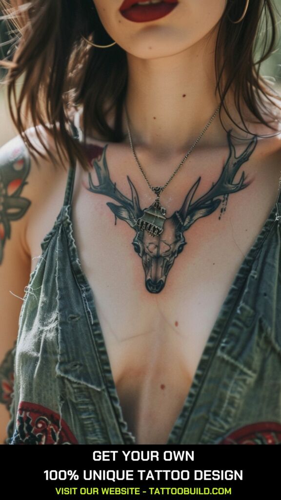 deer skull chest tattoo