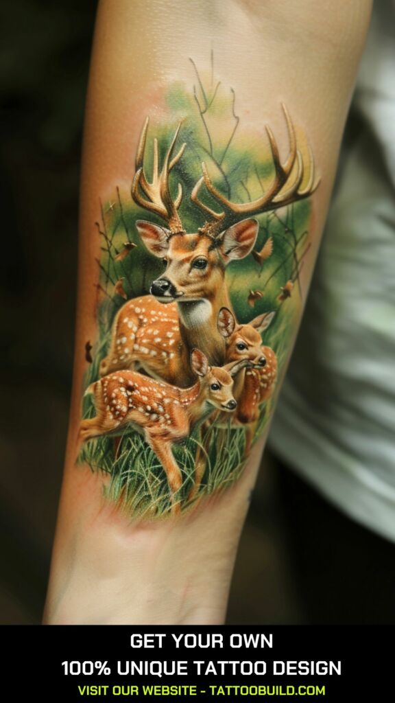 realistic deer and fawn tattoo for female