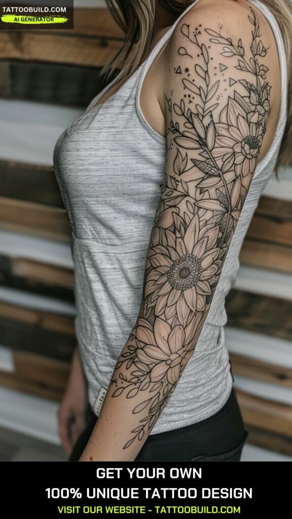 floral bouquet half sleeve tattoo for women
