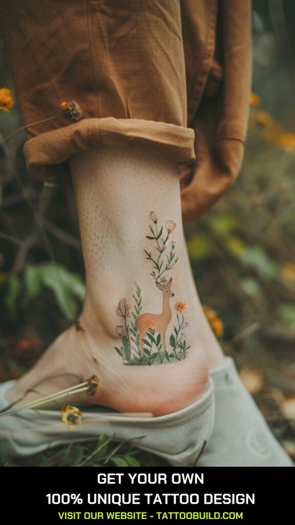 minimalist deer tattoo on the ankle