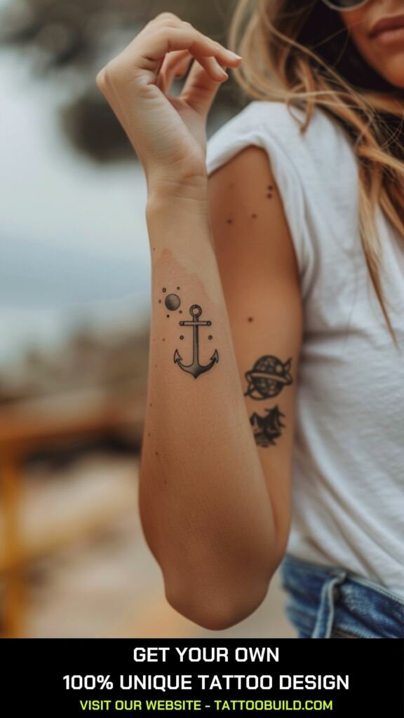 small anchor and planet tattoo