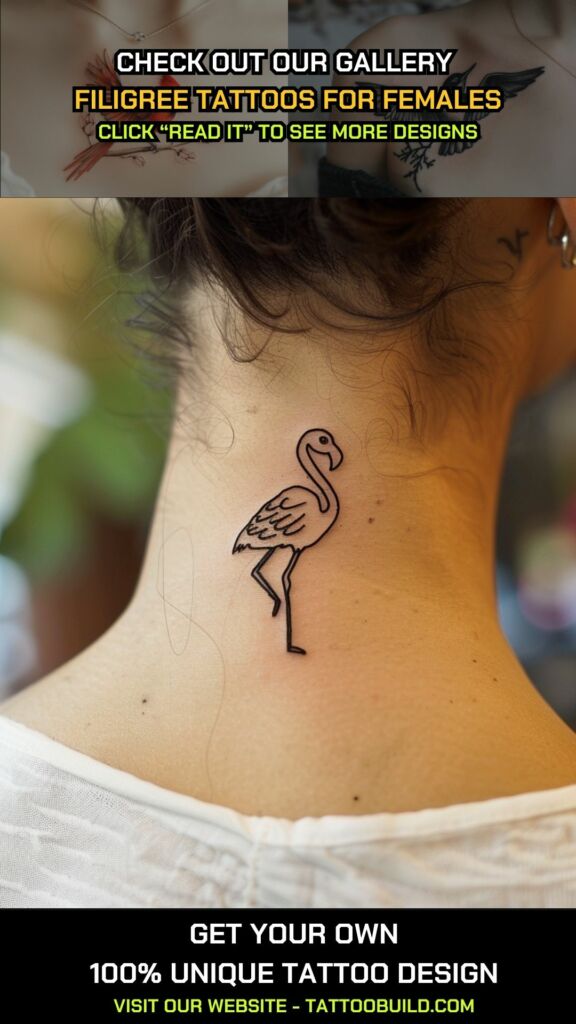 flamingo bird tattoo on neck female
