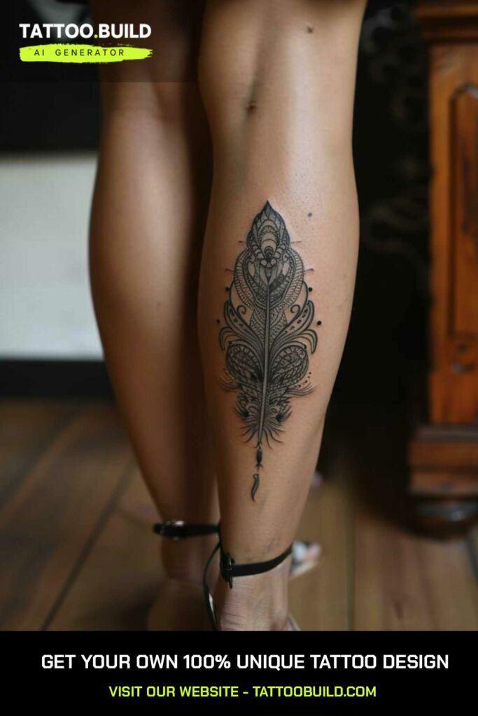 Awesome Feather Calf Tattoo