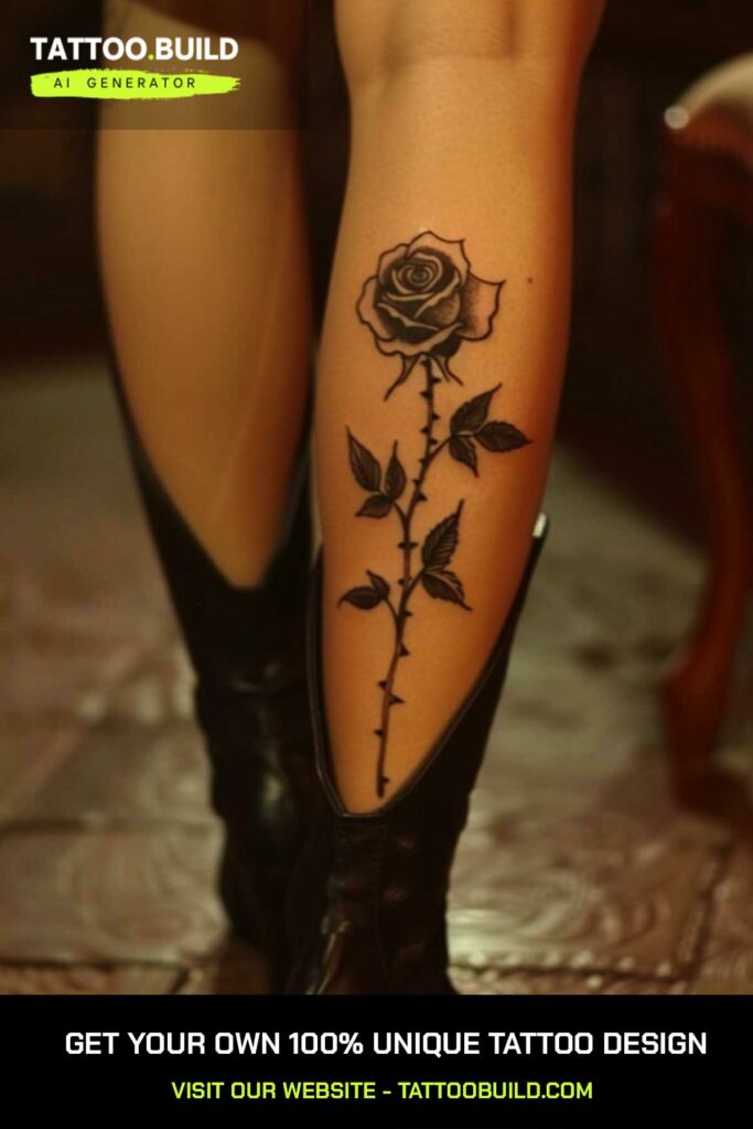 Black Rose Calf Tattoo 
