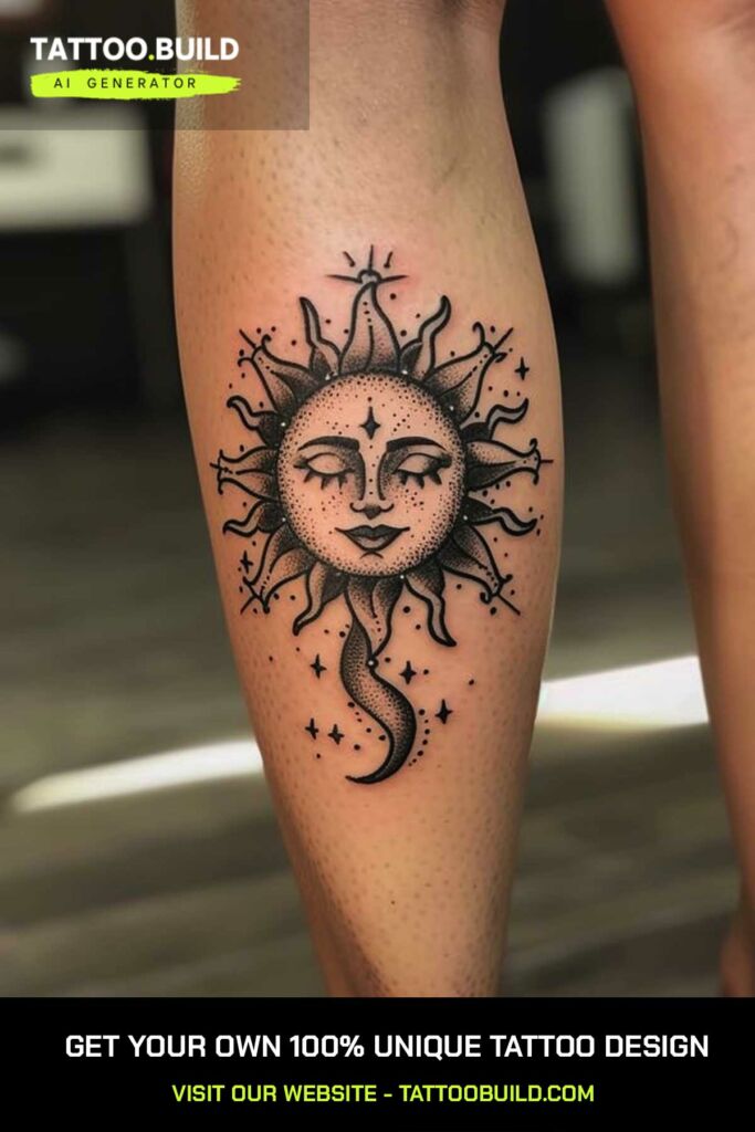 Women's Sun and Moon Calf Tattoo