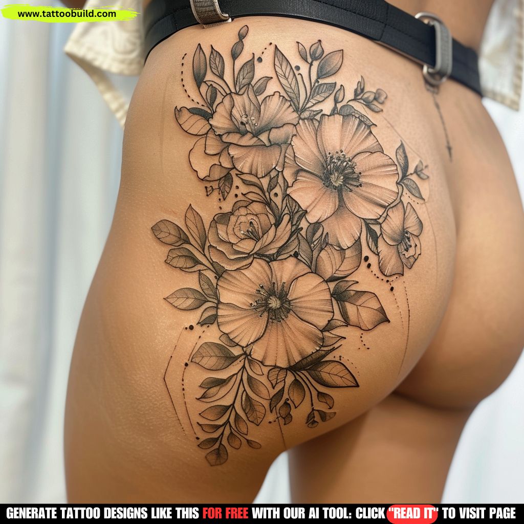 flower hip tattoo for women