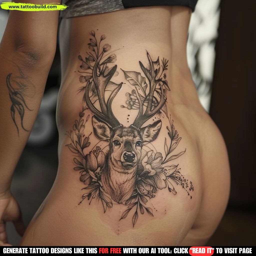 deer hip tattoo for women