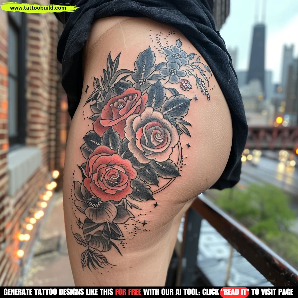 Chicago design hip tattoo for women