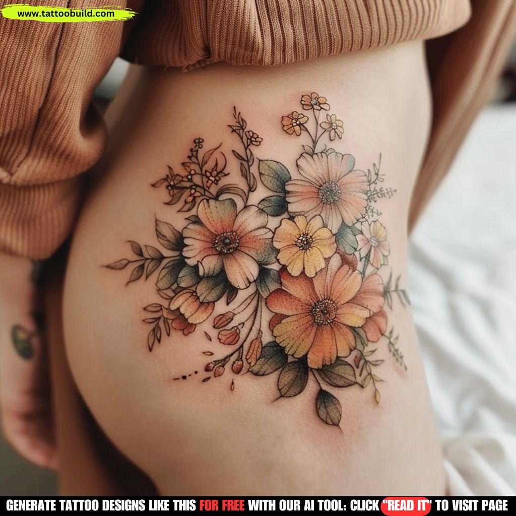 floral hip tattoo for women