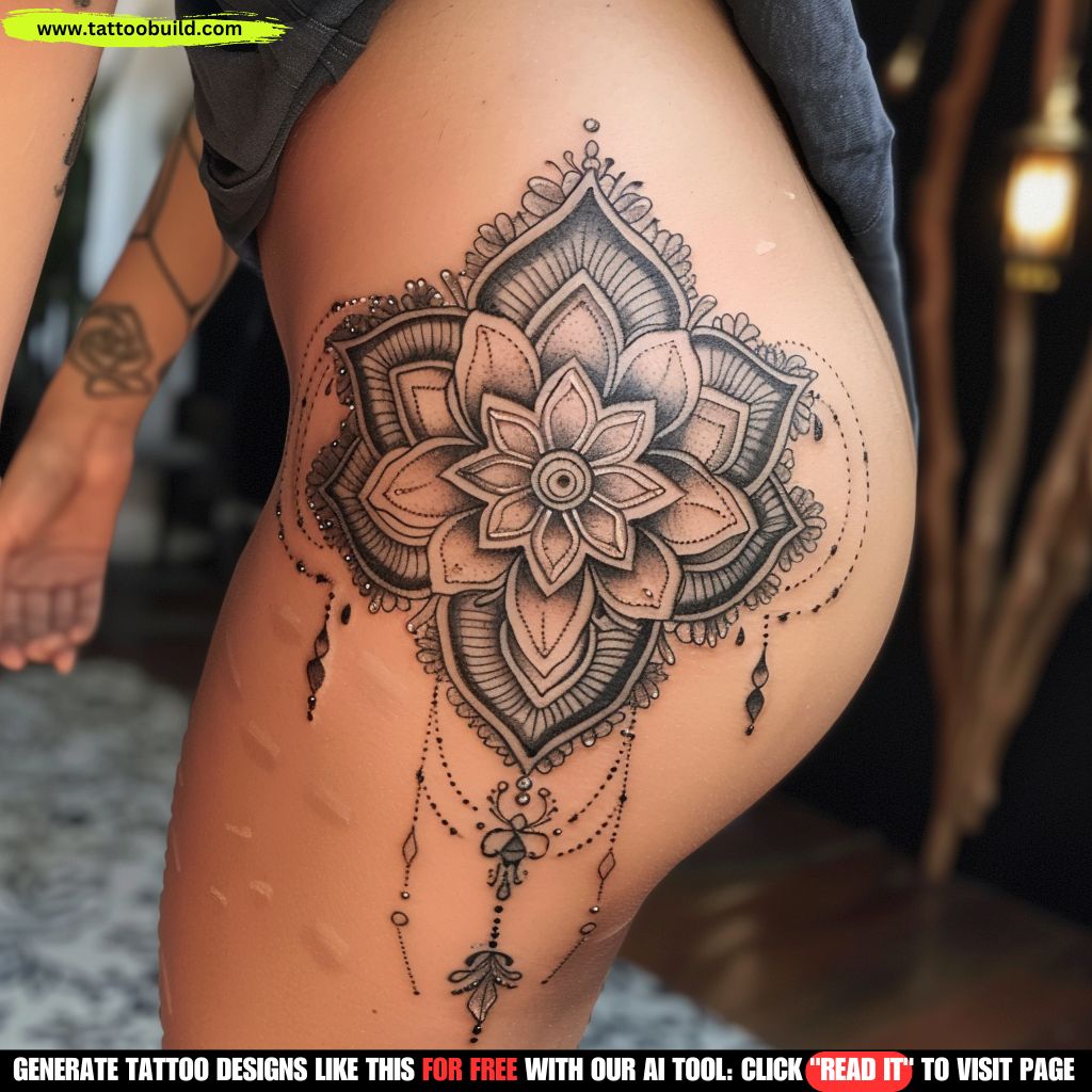 mandala hip tattoo for women