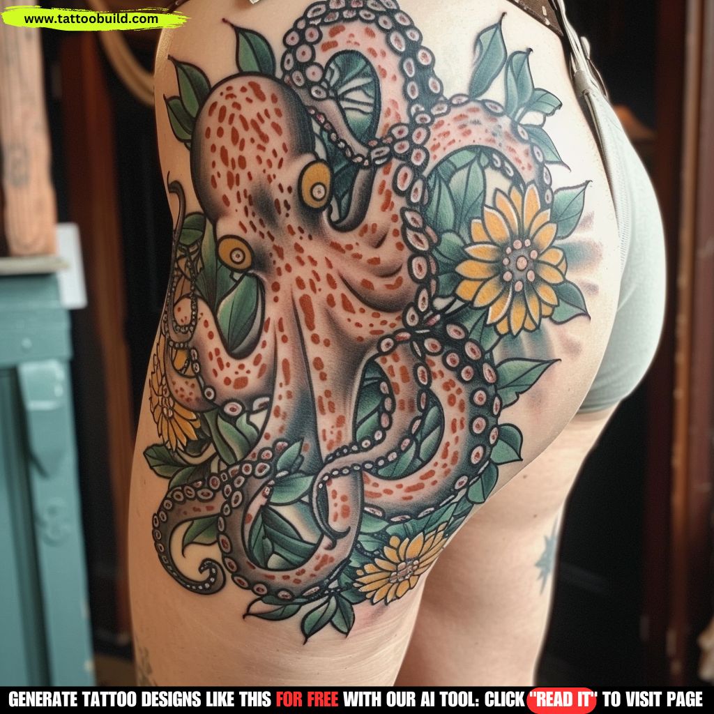 octopus hip tattoo for women