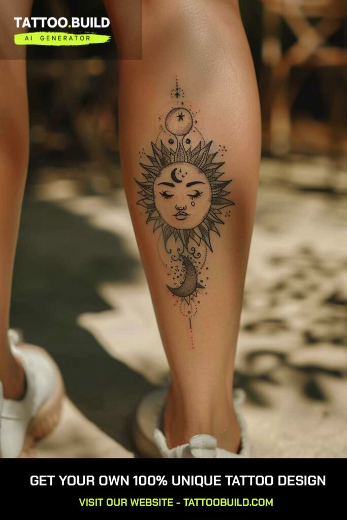 Sun and Moon Calf Tattoo