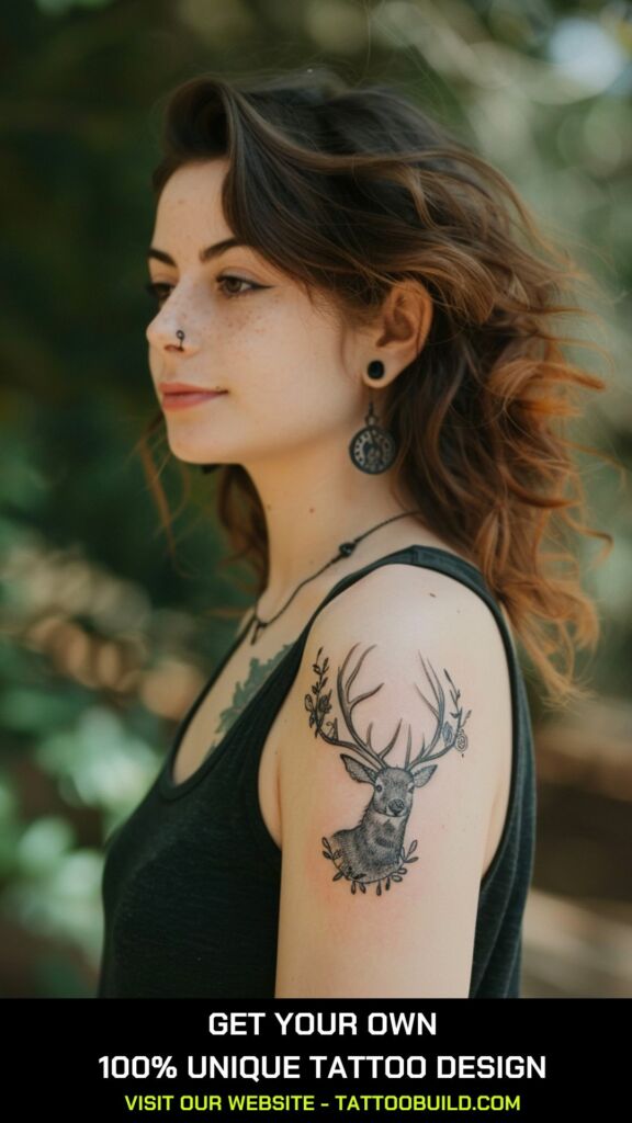 deer shoulder tattoo on a female shoulder