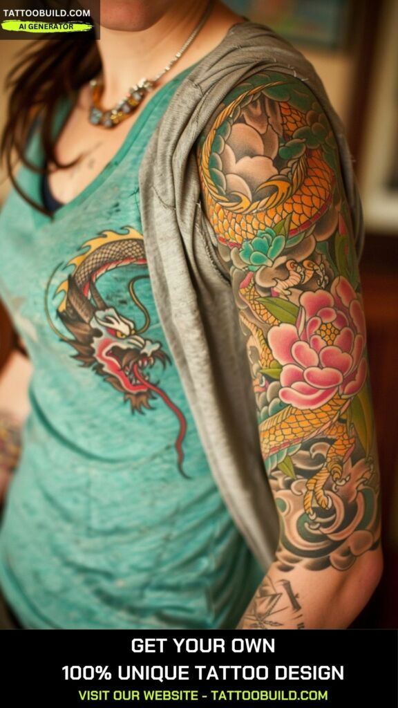 dragon and flower tattoo ideas for women