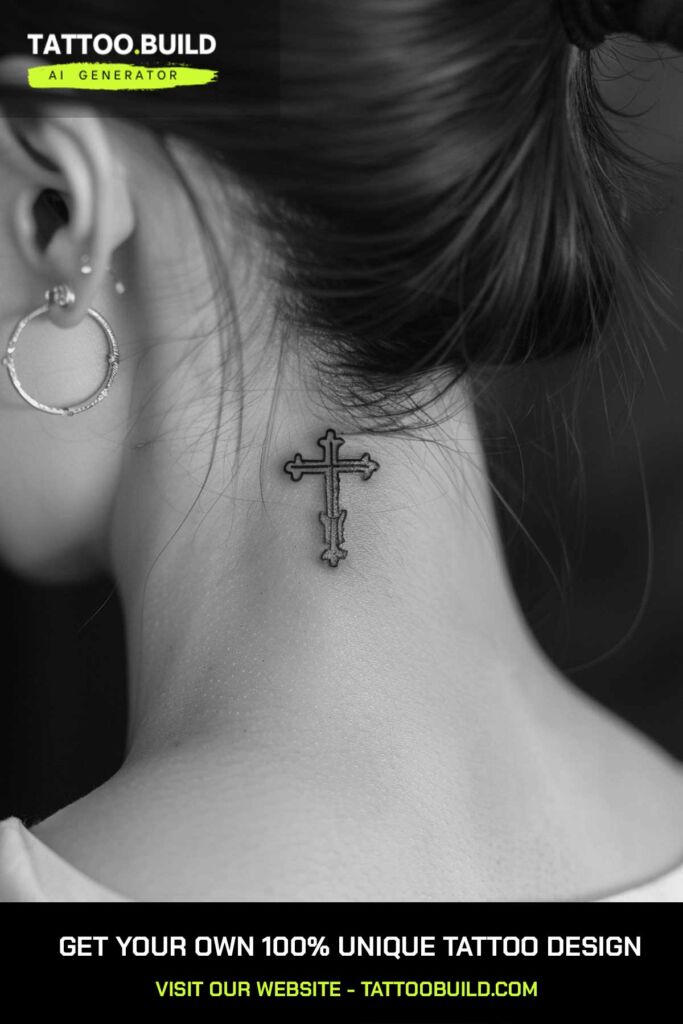 women's cross tattoo back of neck
