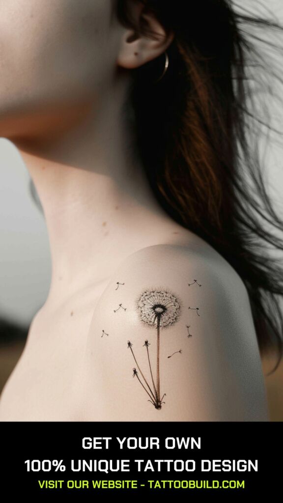 dandelion and flying seeds tattoo for ladies