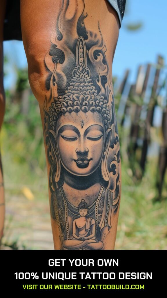 female buddha and fire tattoo for female 